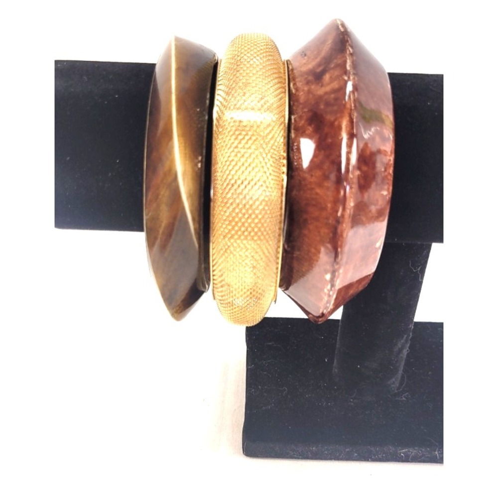 Vtg 90s Chunky Bangle Bracelets Plastic Laquer Resin Gold Wire Mesh